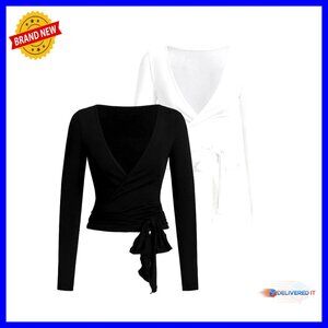 Wrap Front Ballet Yoga Top Long Sleeve Activewear Pilates Workout Chic